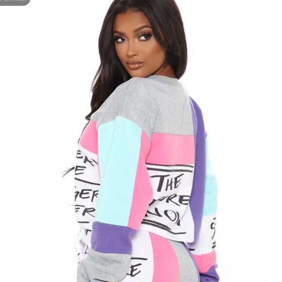 Women's XL Fashion Nova Written With Love Sweatshirt Color Block Drawstring - Picture 2 of 8